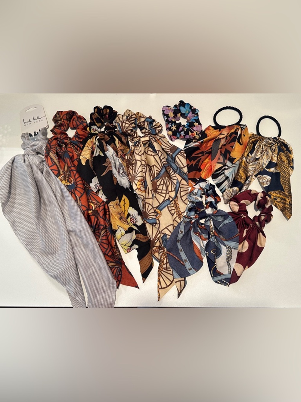 Bundle of 9 Mixed Pattern Head Hair Scarf Scrunchie Tie Set - Multi Color